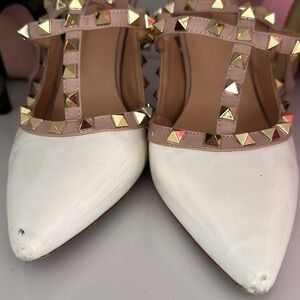 White studded heels